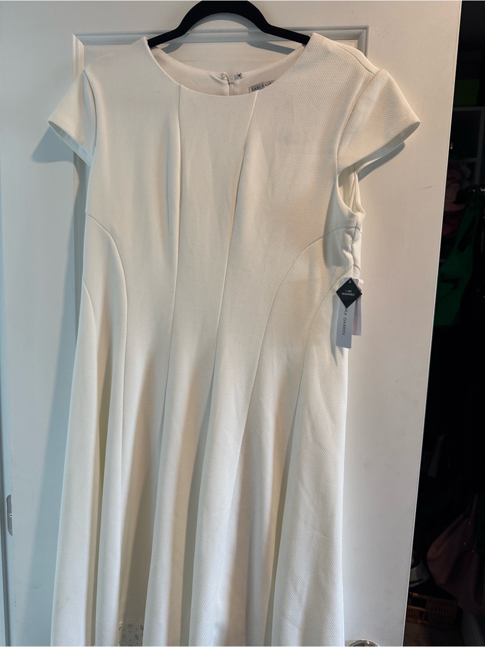 Sandra Darren Cream Textured Fit-and-Flare Midi Dress